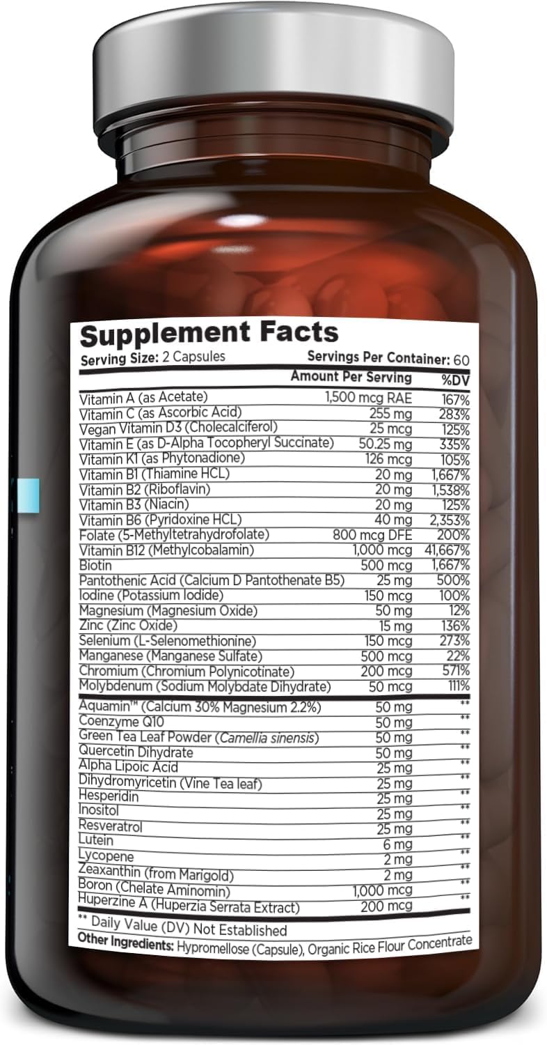 OmniBiotics Ultimate Daily Multivitamin for Women & Men – 34 Essential Ingredients Including Vitamin A, C, D, E, B6, B12, Biotin, Zinc – 120 Vegan Capsules - Maple Wellness Supplements