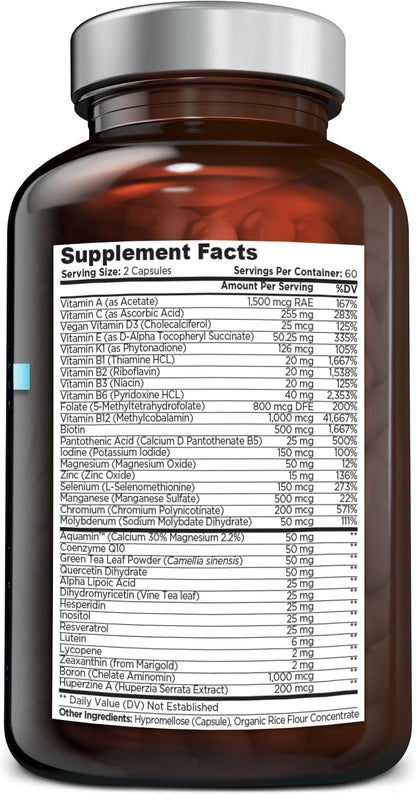 OmniBiotics Ultimate Daily Multivitamin for Women & Men – 34 Essential Ingredients Including Vitamin A, C, D, E, B6, B12, Biotin, Zinc – 120 Vegan Capsules - Maple Wellness Supplements