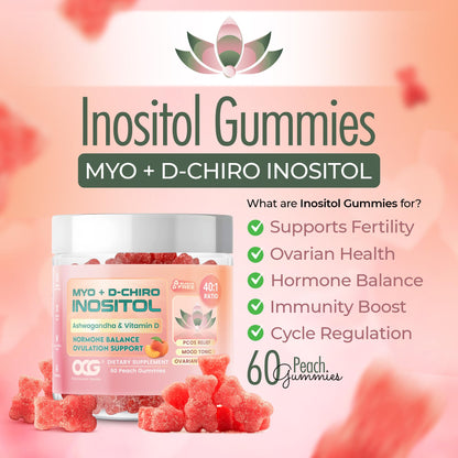 OMNICOAST GOODS, OCG Myo-Inositol & D-Chiro Inositol Gummies with Ashwagandha | PCOS Support | Ovulation & Mood Support, 40:1 Ratio Inositol for Hormone Balance, Sugar-Free, Non-GMO (60 Gummies) - Maple Wellness Supplements