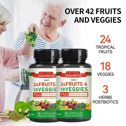 OmniNrf2 Postbiotic Supplement Capsules for Gut Health, Superfood with 24 Fruits & 18 Veggies & Fermented Herbal Plants, 90 Capsules for Antioxidant Support - Maple Wellness Supplements