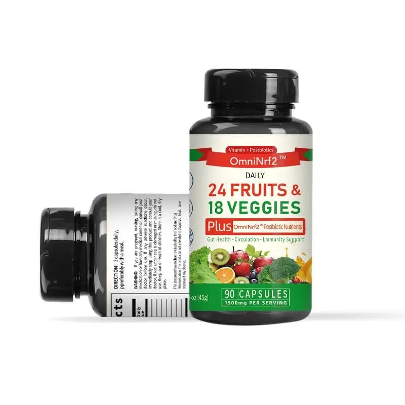 OmniNrf2 Postbiotic Supplement Capsules for Gut Health, Superfood with 24 Fruits & 18 Veggies & Fermented Herbal Plants, 90 Capsules for Antioxidant Support - Maple Wellness Supplements