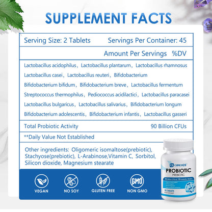 OMOGS Probiotics 90 Billion CFUs 18 Strains, with 3 Organic Prebiotics & Vitamin C, Nutritional Supplement for Women, Men & Kids, Support Metabolism - Maple Wellness Supplements
