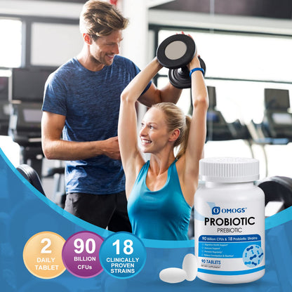 OMOGS Probiotics 90 Billion CFUs 18 Strains, with 3 Organic Prebiotics & Vitamin C, Nutritional Supplement for Women, Men & Kids, Support Metabolism - Maple Wellness Supplements