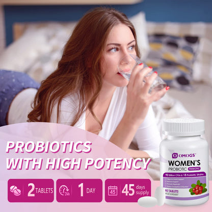 OMOGS Women's Probiotic, with Cranberry Extract, Organic Prebiotics & Vitamin C, 90 Billion CFUs,18 Strains, Help for Boost Immune, Digestive, Gut Health & Women's Health - Maple Wellness Supplements