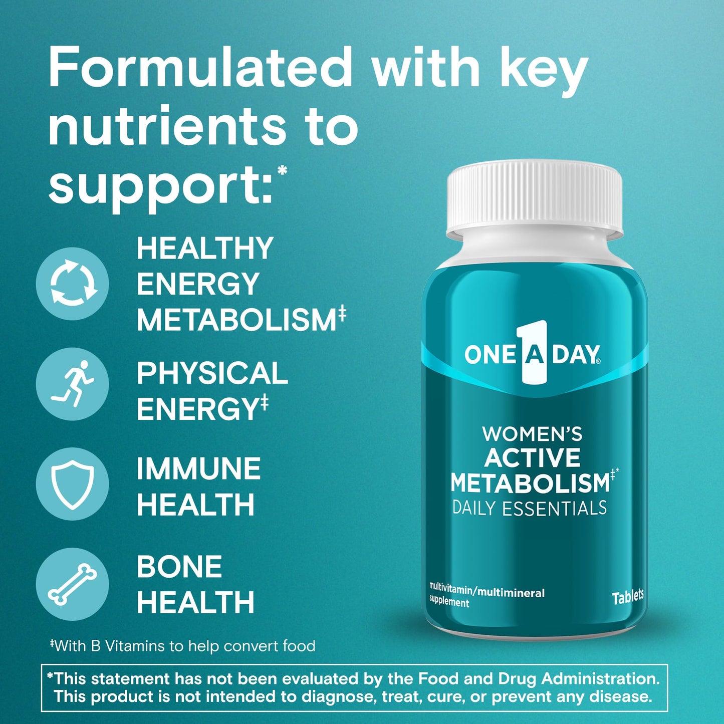 One A Day Women's Active Metabolism Daily Essential, Multivitamin for Women, Metabolism Support, Vitamins for Women with All 8 B-Vitamins, Vitamin D, Magnesium & More,120 Count - Maple Wellness Supplements