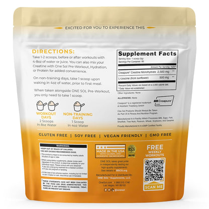 One Sol Creatine for Women, All Natural Women’s Creatine Powder w Creapure & Leucine, Increase Lean Muscle Mass, Reduce Recovery Time, Promotes Brain & Bone Health (Unflavored, 60 Servings) - Maple Wellness Supplements