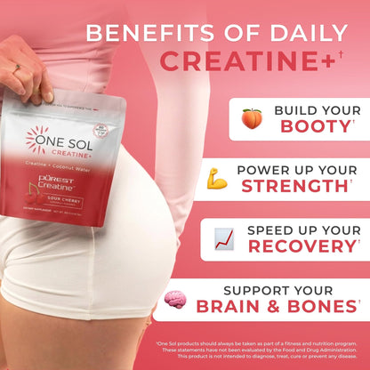 One Sol Creatine for Women, All Natural Women's Creatine Powder w Pure Creatine & Coconut Water, Increase Lean Muscle Mass, Reduce Recovery Time, Promote Brain & Bone Health (Sour Cherry, 60 Servings) - Maple Wellness Supplements