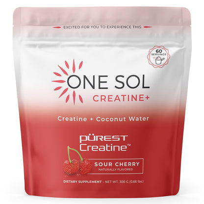 One Sol Creatine for Women, All Natural Women's Creatine Powder w Pure Creatine & Coconut Water, Increase Lean Muscle Mass, Reduce Recovery Time, Promote Brain & Bone Health (Sour Cherry, 60 Servings) - Maple Wellness Supplements