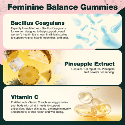 Oneoo Feminine Balance Gummies - Premium Balance Gummies for Women's pH Health, Feminine Gummy for Immune & Energy Support, Vegan, Gluten-Free, Hawaiian Pineapple, 60 Count - Maple Wellness Supplements