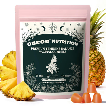 Oneoo Feminine Balance Gummies - Premium Balance Gummies for Women's pH Health, Feminine Gummy for Immune & Energy Support, Vegan, Gluten-Free, Hawaiian Pineapple, 60 Count - Maple Wellness Supplements