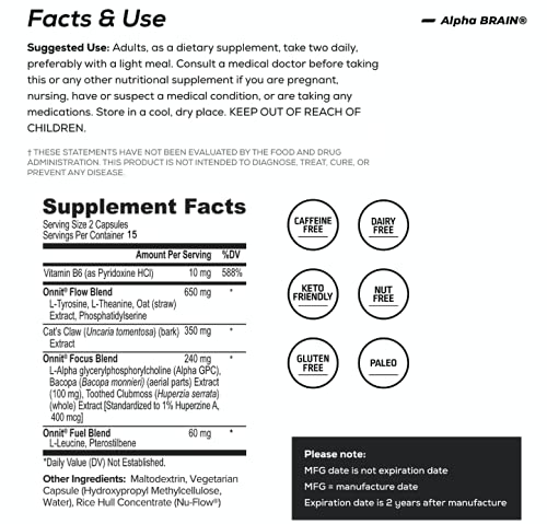 ONNIT Alpha Brain (60ct) - Over 1 Million Bottles Sold - Premium Nootropic Brain Supple - Maple Wellness Supplements