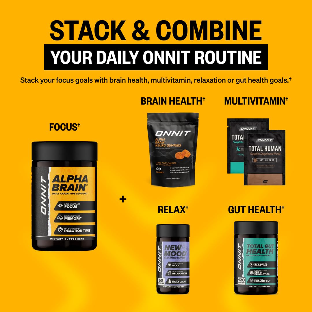 ONNIT Alpha Brain Capsules for Men & Women, IGEN Non-GMO Tested Memory, Focus & Mental Clarity Support with L-Theanine - Maple Wellness Supplements