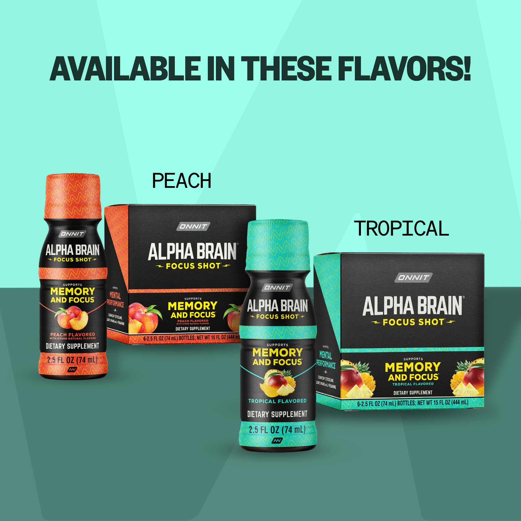 ONNIT Alpha Brain Focus Shot, Peach Flavor, Nootropic Dietary Supplement Drink That Supports Energy, Focus, and Mood, IGEN™ Non-GMO Tested, 2.5 fl oz, 6 Count - Maple Wellness Supplements