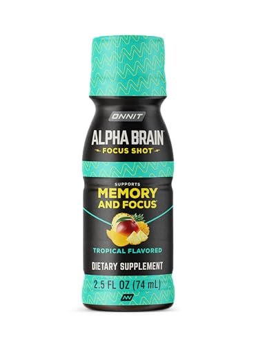 ONNIT Alpha Brain Focus Shot, Tropical Flavor, Nootropic Dietary Supplement Drink That Supports Energy, Focus, and Mood, IGEN™ Non-GMO Tested, 2.5 fl oz, 6 Count - Maple Wellness Supplements