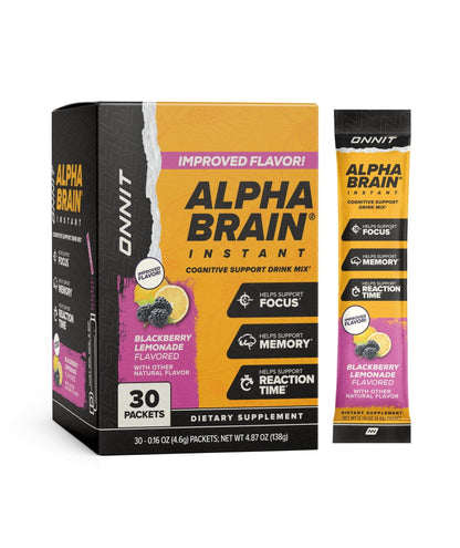 ONNIT Alpha Brain Instant Cognitive Support Drink Mix, BlackBerry Lemonade Flavor, Nootropic Supplement for Focus, Memory, and Clarity, 0.13 oz Packets, 30 Count - Maple Wellness Supplements