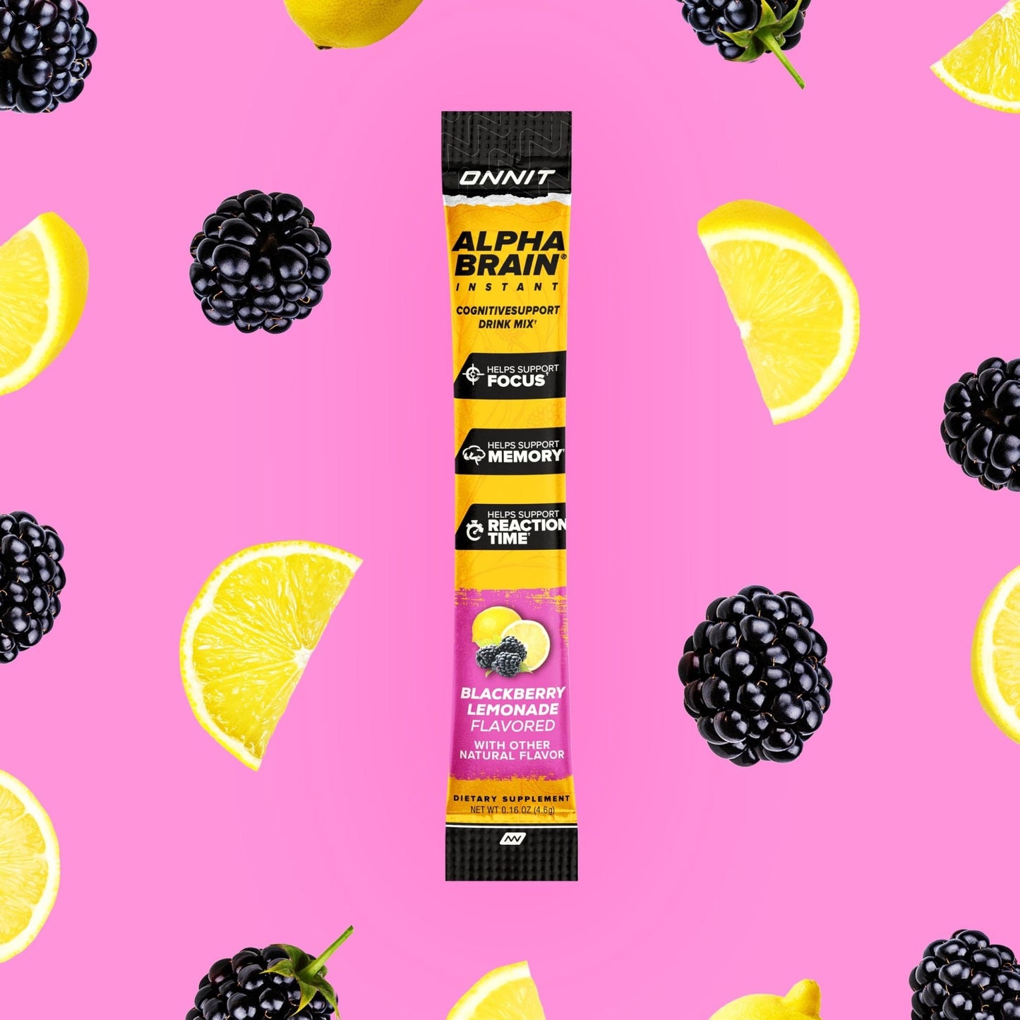ONNIT Alpha Brain Instant Cognitive Support Drink Mix, BlackBerry Lemonade Flavor, Nootropic Supplement for Focus, Memory, and Clarity, 0.13 oz Packets, 30 Count - Maple Wellness Supplements