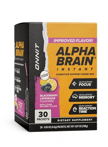 ONNIT Alpha Brain Instant Cognitive Support Drink Mix, BlackBerry Lemonade Flavor, Nootropic Supplement for Focus, Memory, and Clarity, 0.13 oz Packets, 30 Count - Maple Wellness Supplements