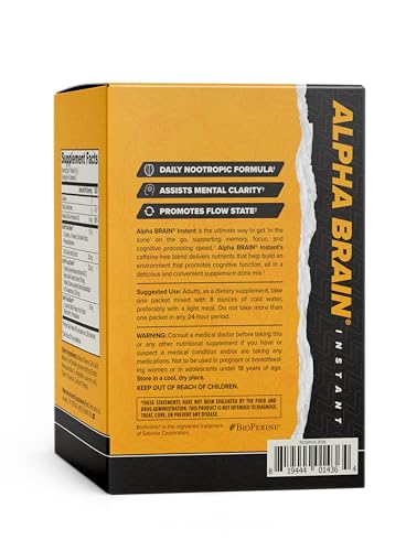 ONNIT Alpha Brain Instant Cognitive Support Drink Mix, Nootropic Supplement for Focus, Memory and Clarity, Peach Flavor, 0.13 oz Packets, 30 Count - Maple Wellness Supplements