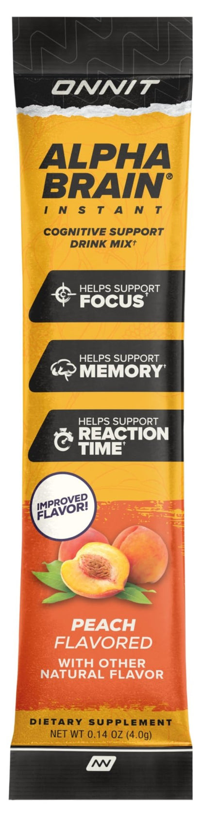 ONNIT Alpha Brain Instant Cognitive Support Drink Mix, Nootropic Supplement for Focus, Memory and Clarity, Peach Flavor, 0.13 oz Packets, 30 Count - Maple Wellness Supplements