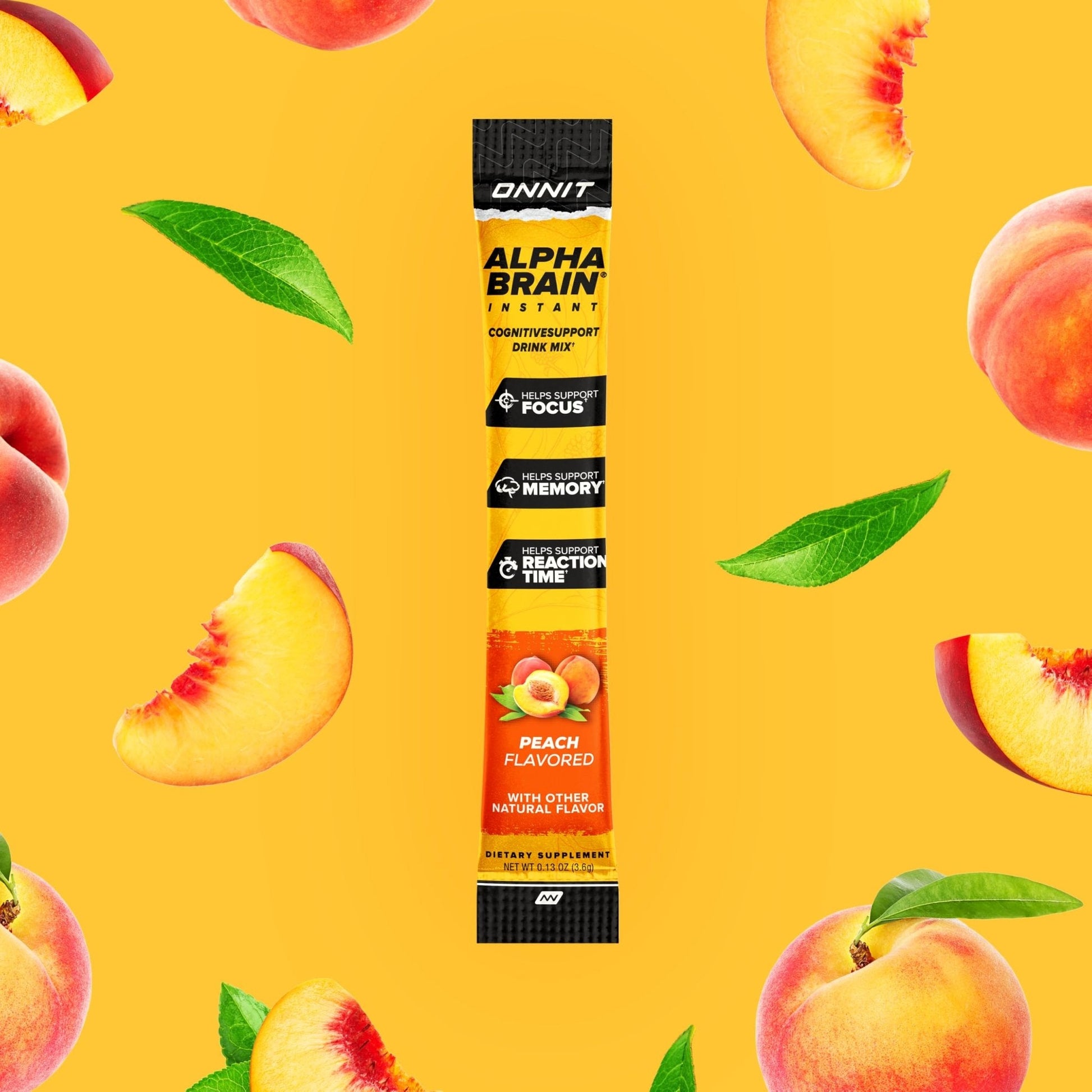 ONNIT Alpha Brain Instant Cognitive Support Drink Mix, Nootropic Supplement for Focus, Memory and Clarity, Peach Flavor, 0.13 oz Packets, 30 Count - Maple Wellness Supplements