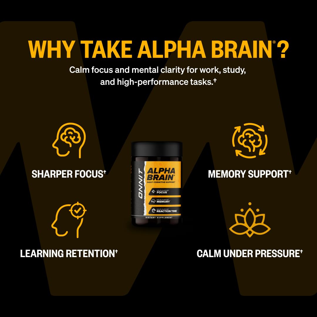 ONNIT Alpha Brain Nootropic Brain Supplement for Focus, Memory, Mental Clarity, Cognitive Support with L-Theanine and Vitamin B6, 90 Count - Maple Wellness Supplements