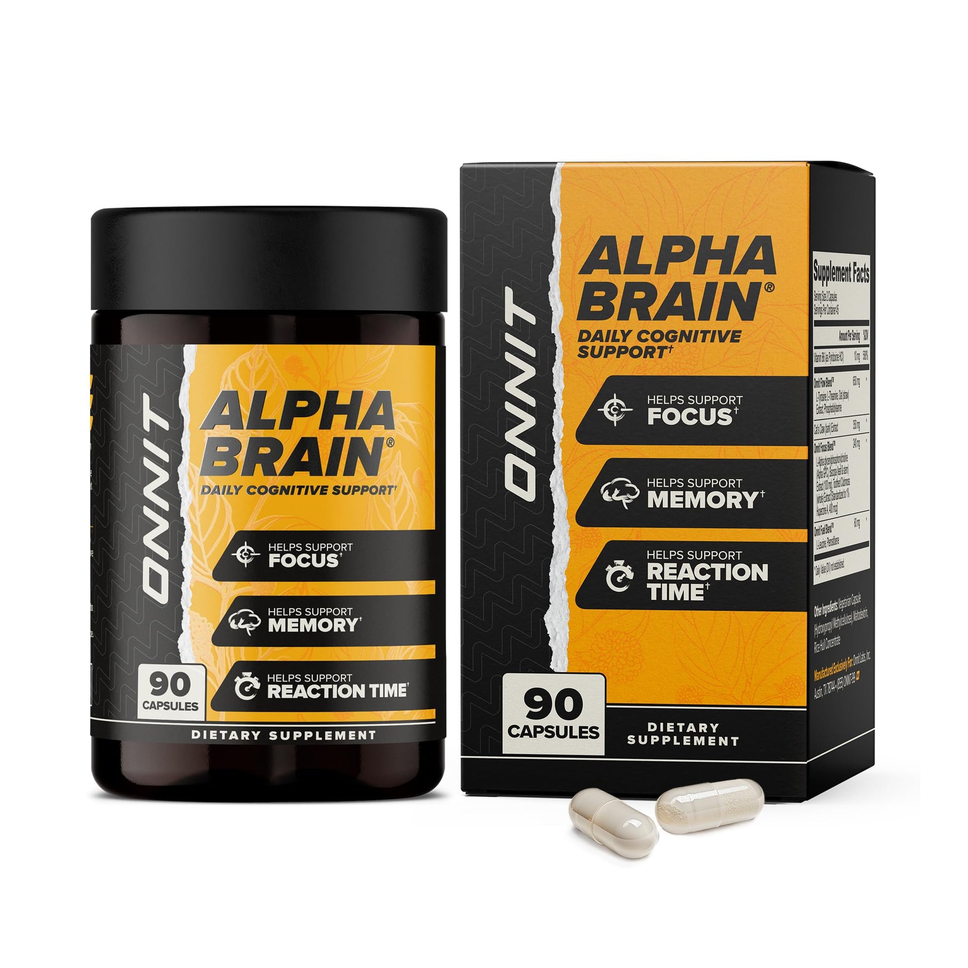 ONNIT Alpha Brain Nootropic Brain Supplement for Focus, Memory, Mental Clarity, Cognitive Support with L-Theanine and Vitamin B6, 90 Count - Maple Wellness Supplements