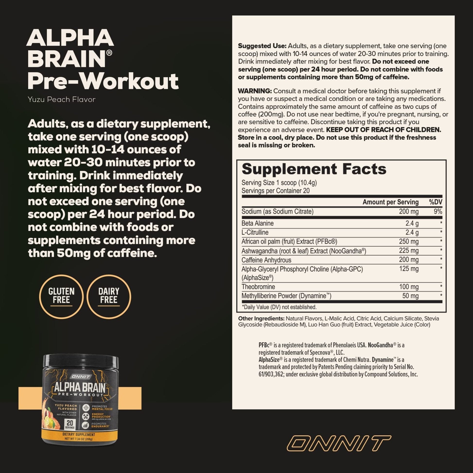 ONNIT Alpha Brain Pre-Workout - Yuzu Peach (20 Serving Tub) - Maple Wellness Supplements