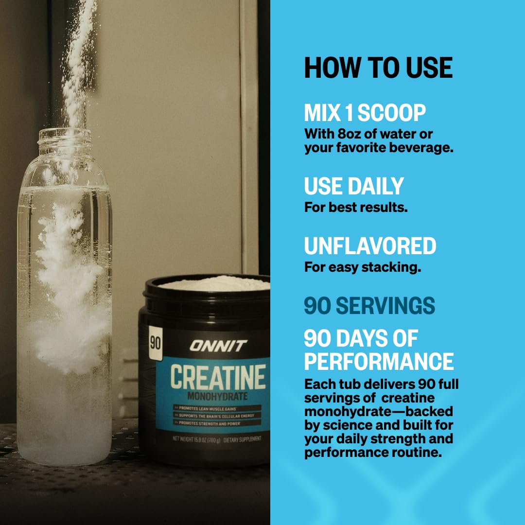 ONNIT Creatine Monohydrate Powder – Unflavored, 90-Serving Value Size – Supports Strength, Lean Muscle, and Brain Energy† – Keto Friendly, No Fillers, 90 Servings, 15.29 oz - Maple Wellness Supplements