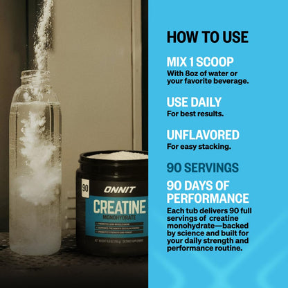 ONNIT Creatine Monohydrate Powder – Unflavored, 90-Serving Value Size – Supports Strength, Lean Muscle, and Brain Energy† – Keto Friendly, No Fillers, 90 Servings, 15.29 oz - Maple Wellness Supplements