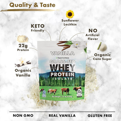 Opportuniteas Chocolate & Vanilla Whey Protein Powder Bundle - Grass Fed Whey Isolate - Maple Wellness Supplements