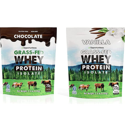 Opportuniteas Chocolate & Vanilla Whey Protein Powder Bundle - Grass Fed Whey Isolate - Maple Wellness Supplements