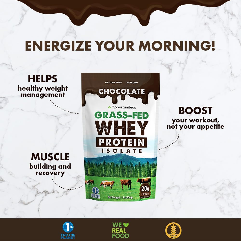 Opportuniteas Chocolate Whey Protein Powder - Grass Fed Whey Isolate + Organic Cacao - Maple Wellness Supplements