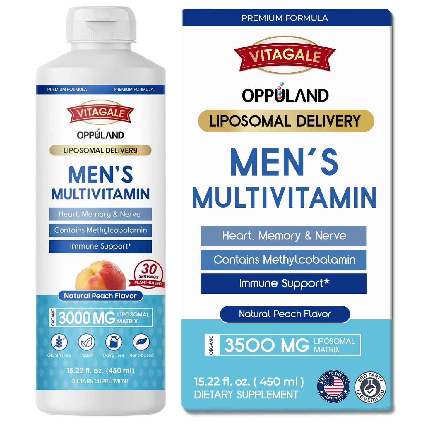 oppuland - Men's Multivitamin - Liquid Supplement - Liposomal Delivery - Daily Multi Vitamin with Biotin B Complex Omega-3 - Hair & Nail Support Vitamin - Maple Wellness Supplements