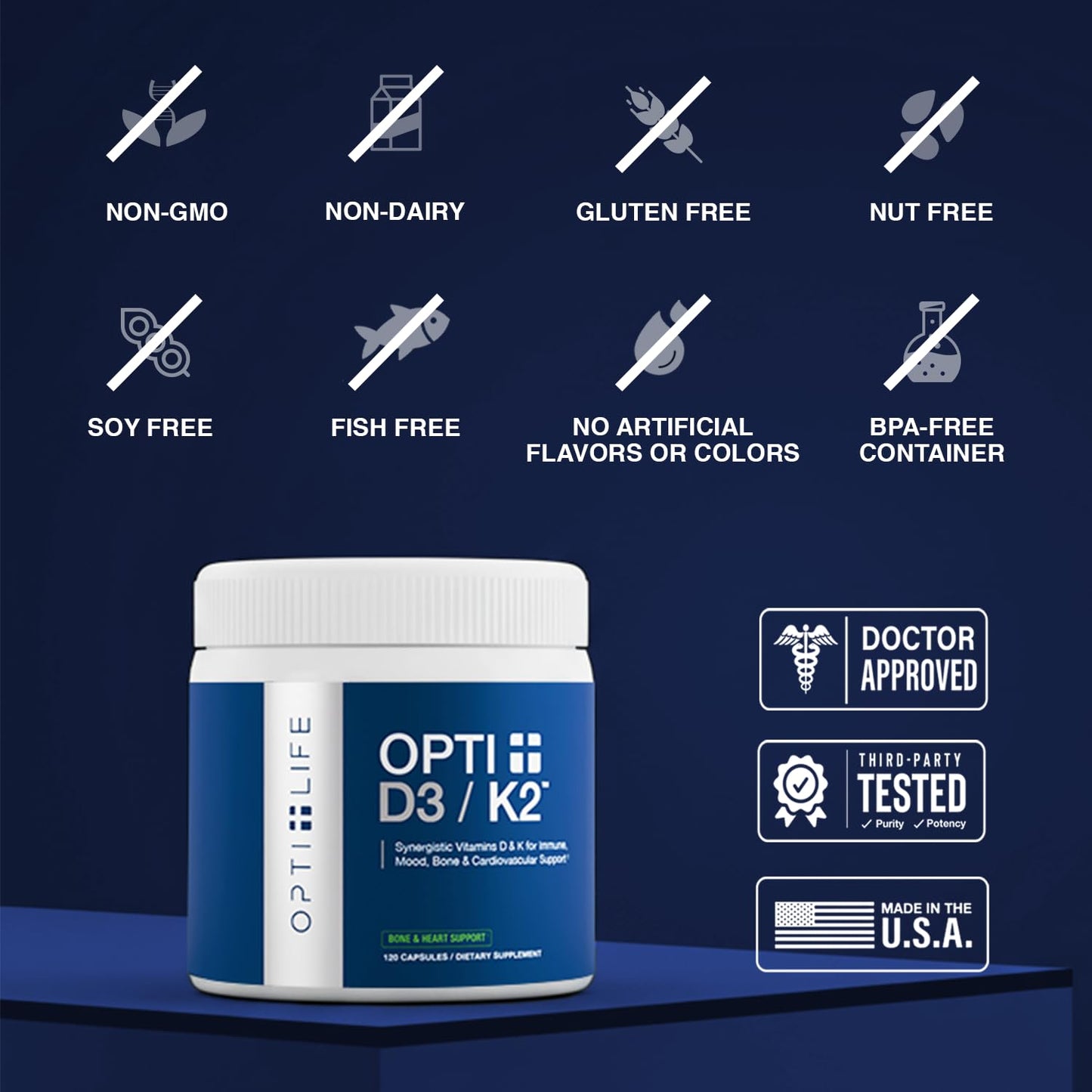 Opti + D3/K2 Supplement | Bone Health, Cardiovascular Wellness and Immune Support* Supplement | Vitamin D3 K2 Daily Support | 120 Capsules/120 Servings - Maple Wellness Supplements