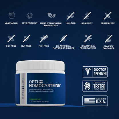 Opti + Homocysteine Capsules | Daily Brain and Heart Health Supplements* | Brain Supplement with Methylcobalamin & Methylfolate | 60 capsules/30 Servings - Maple Wellness Supplements