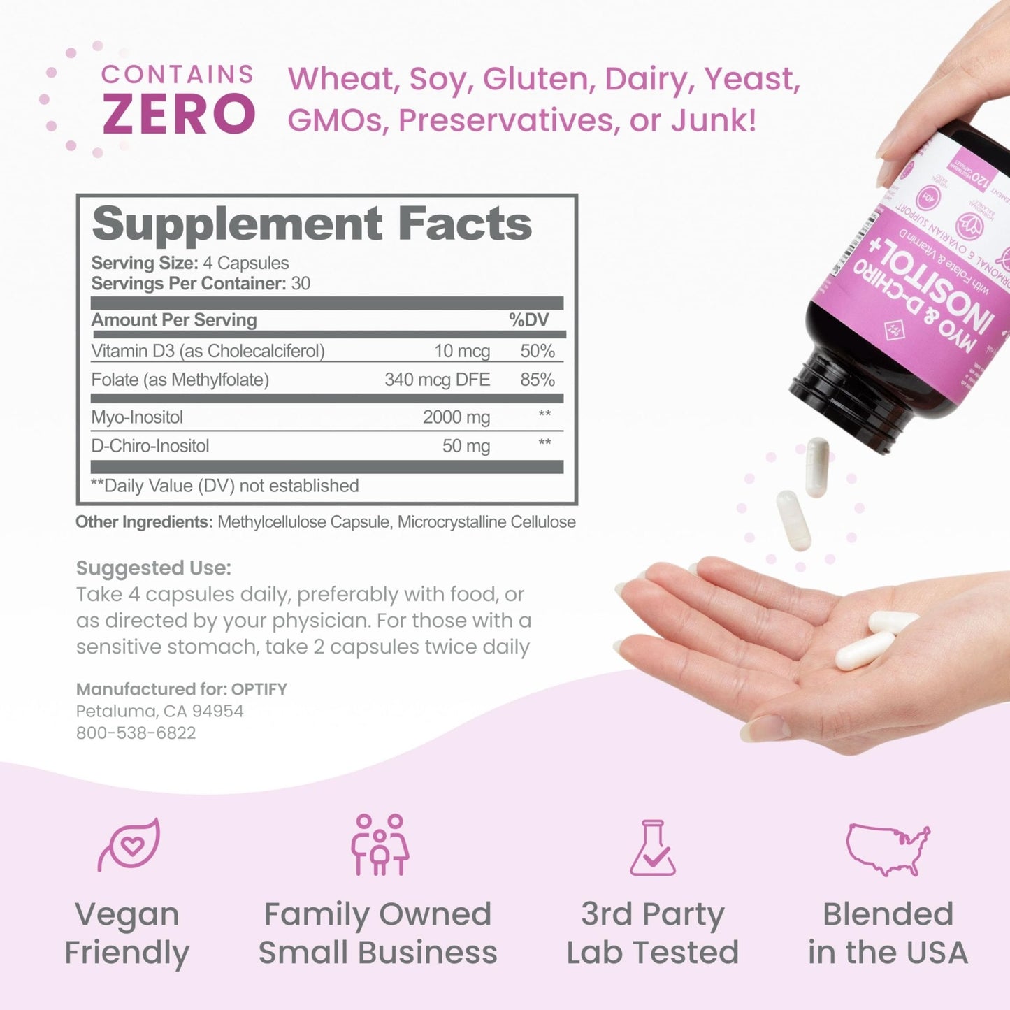 Optify Myo-Inositol & D-Chiro Inositol Supplement for Women – 40:1 Ratio Plus Folate and Vitamin D – Support Healthy Hormonal Balance - Maple Wellness Supplements