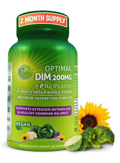 Optimal DIM 200mg Supplement for Women and Men - Made with Organic Whole Foods - Estrogen & Hormone Balance Support Diindolylmethane Complex - Maximum Absorption Delayed-Release Capsules - 60 Count - Maple Wellness Supplements