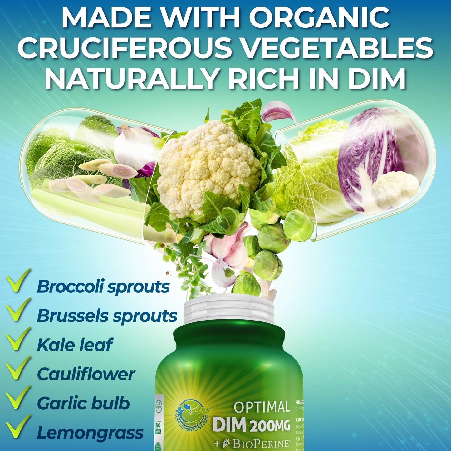 Optimal DIM 200mg Supplement for Women and Men - Made with Organic Whole Foods - Estrogen & Hormone Balance Support Diindolylmethane Complex - Maximum Absorption Delayed-Release Capsules - 60 Count - Maple Wellness Supplements