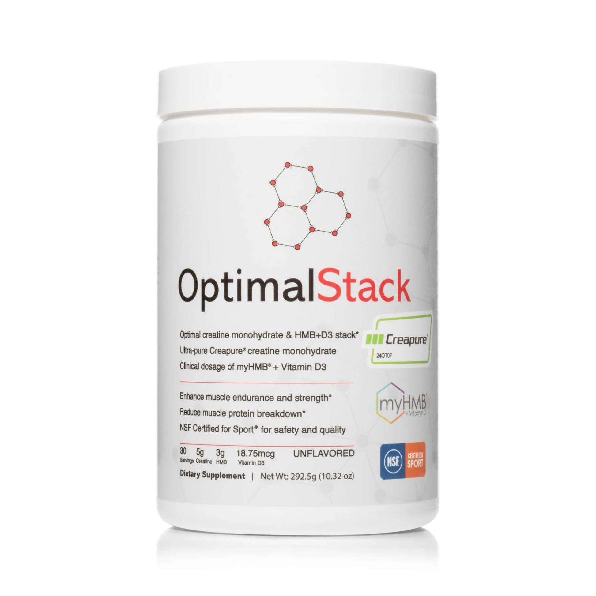 OptimalStack Creatine Monohydrate, HMB, & Vitamin D3 Stack | with Creapure Creatine, Clinical Dosage of myHMB, and Vitamin D3 | NSF for Sport Certified | Unflavored, 30 Servings - Maple Wellness Supplements