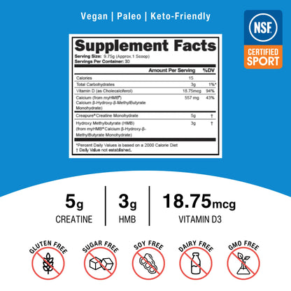OptimalStack Creatine Monohydrate, HMB, & Vitamin D3 Stack | with Creapure Creatine, Clinical Dosage of myHMB, and Vitamin D3 | NSF for Sport Certified | Unflavored, 30 Servings - Maple Wellness Supplements