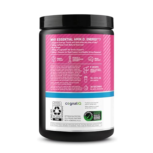 Optimum Nutrition Amino Energy Powder Plus Focus, with BCAA, Electrolytes, and Caffeine, Watermelon, 30 Servings (Packaging May Vary) - Maple Wellness Supplements