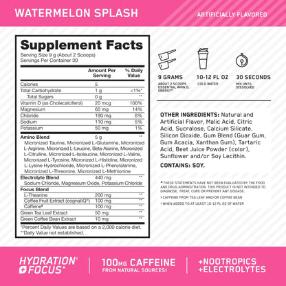 Optimum Nutrition Amino Energy Powder Plus Focus, with BCAA, Electrolytes, and Caffeine, Watermelon, 30 Servings (Packaging May Vary) - Maple Wellness Supplements