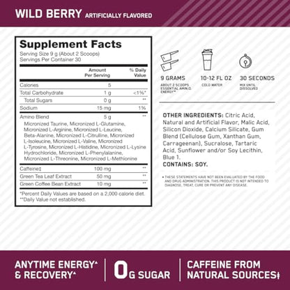 Optimum Nutrition Amino Energy - Pre Workout with Green Tea, BCAA, Amino Acids - Maple Wellness Supplements