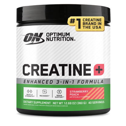 Optimum Nutrition Creatine Monohydrate Plus Powder, Strawberry Peach Flavored Creatine Performance Blend, with Electrolytes for Hydration, Added Vitamins - Maple Wellness Supplements