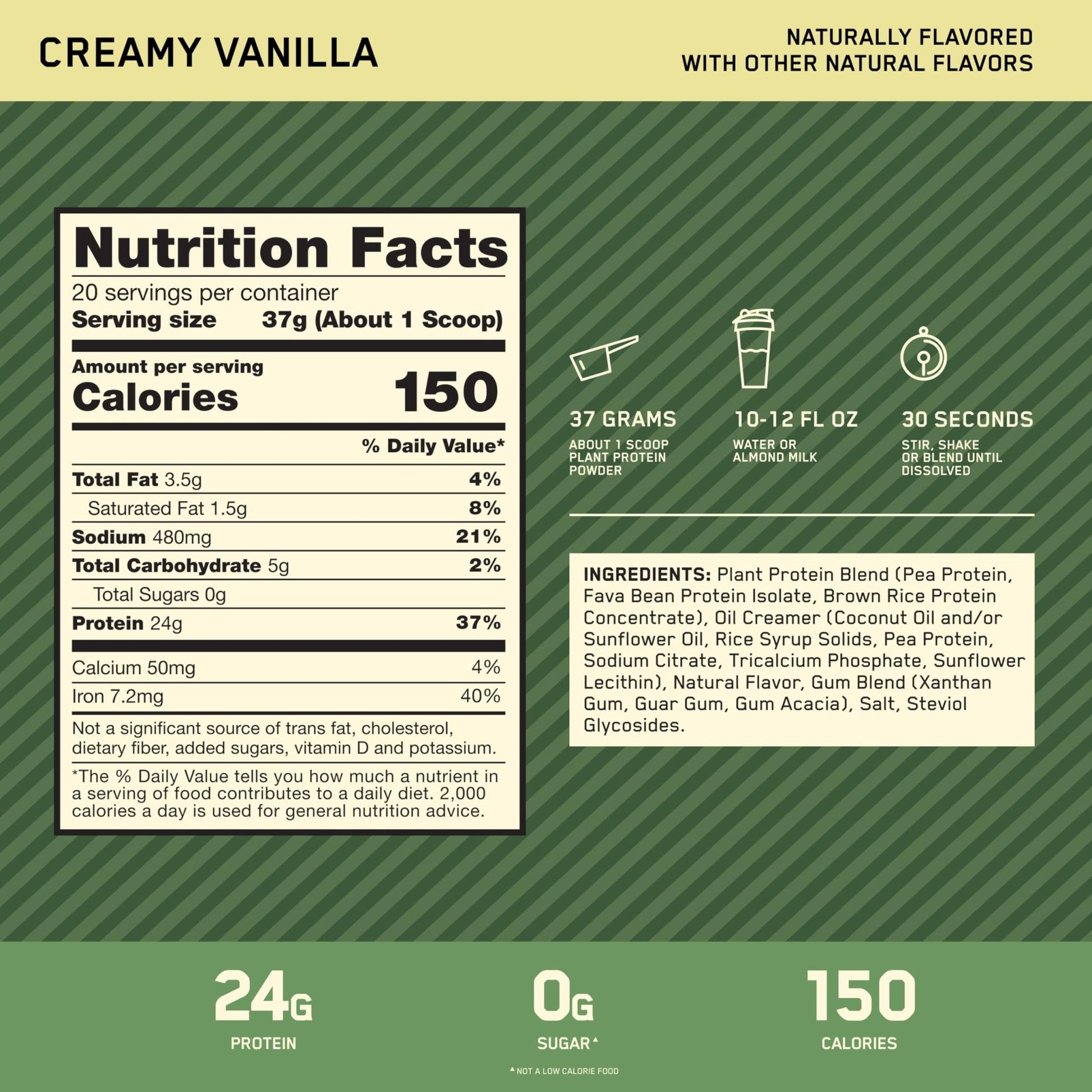 Optimum Nutrition Gold Standard 100% Plant Based Protein Powder, Gluten Free, Vegan Protein for Muscle Support and Recovery with Amino Acids - Creamy Vanilla, 20 Servings (Packaging May Vary) - Maple Wellness Supplements