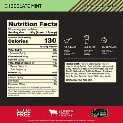 Optimum Nutrition Gold Standard 100% Whey Protein Powder, Chocolate Mint, 2 Pound - Maple Wellness Supplements