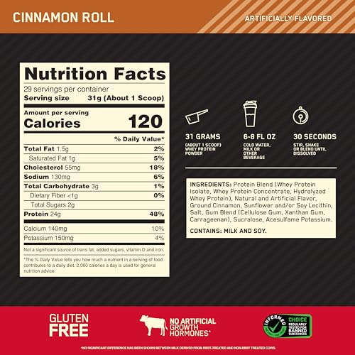 Optimum Nutrition Gold Standard 100% Whey Protein Powder, Cinnamon Roll, 2 Pound - Maple Wellness Supplements