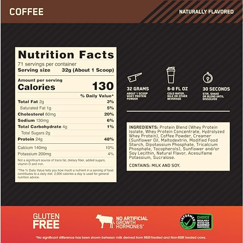 Optimum Nutrition Gold Standard 100% Whey Protein Powder, Coffee, 5 Pound - Maple Wellness Supplements