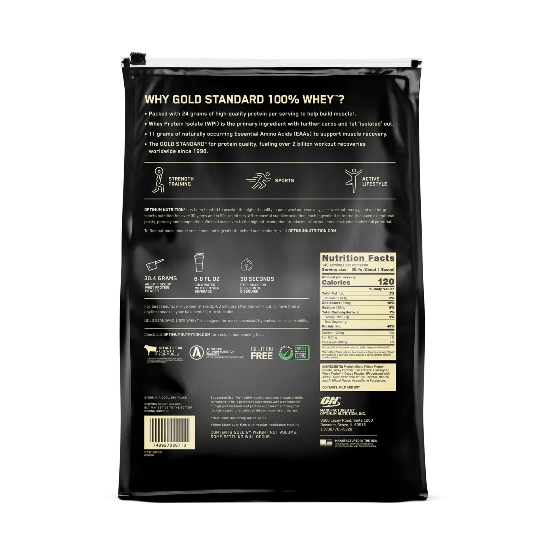 Optimum Nutrition Gold Standard 100% Whey Protein Powder, Double Rich Chocolate - Maple Wellness Supplements