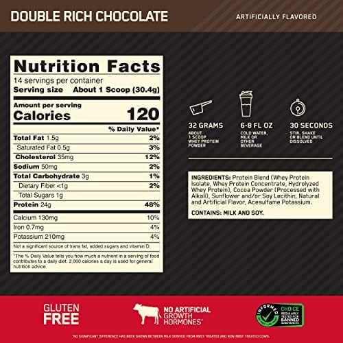 Optimum Nutrition Gold Standard 100% Whey Protein Powder, Double Rich Chocolate - Maple Wellness Supplements